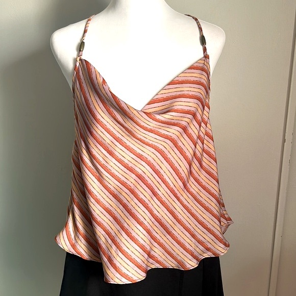 Free People Tops - Free People Silky Stevie Cowl Neck Striped Swing Cami Tank